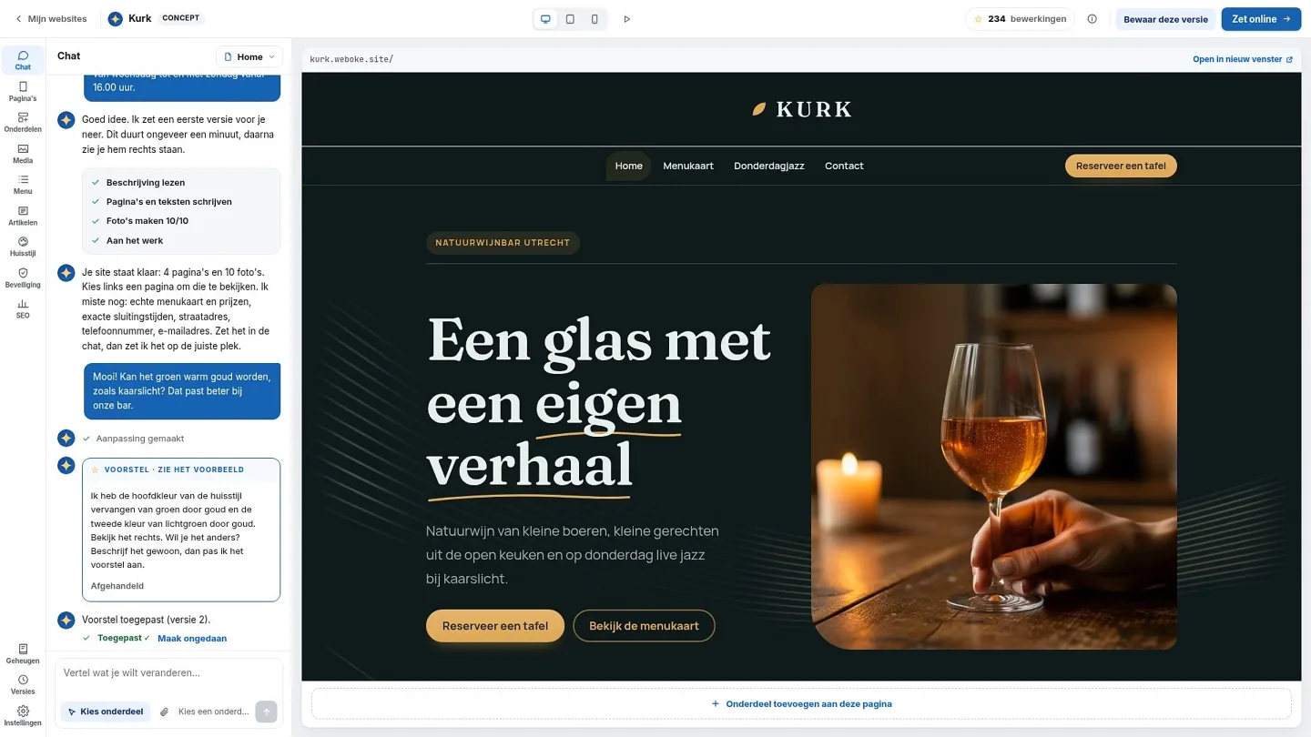 A Kurk borbár elkészült weboldala, jobbra fent az Online közzététel gombbal.